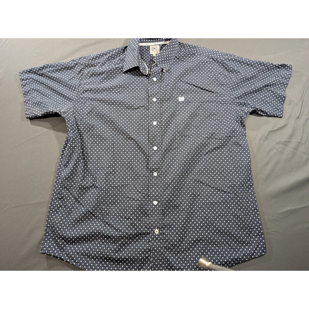 Cinch Mens Navy Blue Floral Geometric Short Sleeve Button Down Western Shirt XL